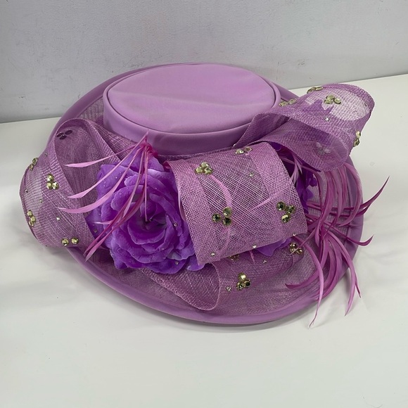 Vintage Elite Champagne Purple Rhinestone Fashion Hat Church Derby Wedding - Picture 1 of 10
